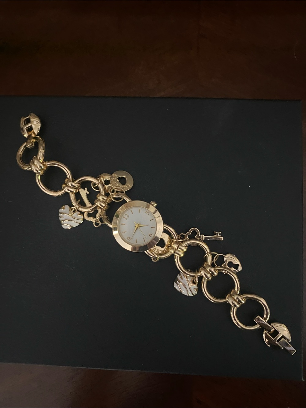 Women's Gold-Tone Chain Bracelet Watch with White Dial